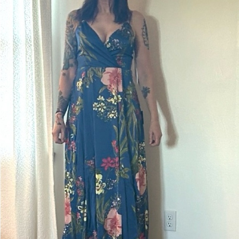 Lulu's Blue Floral Maxi Skirt with Bright Floral Accents - Picture 3 of 5